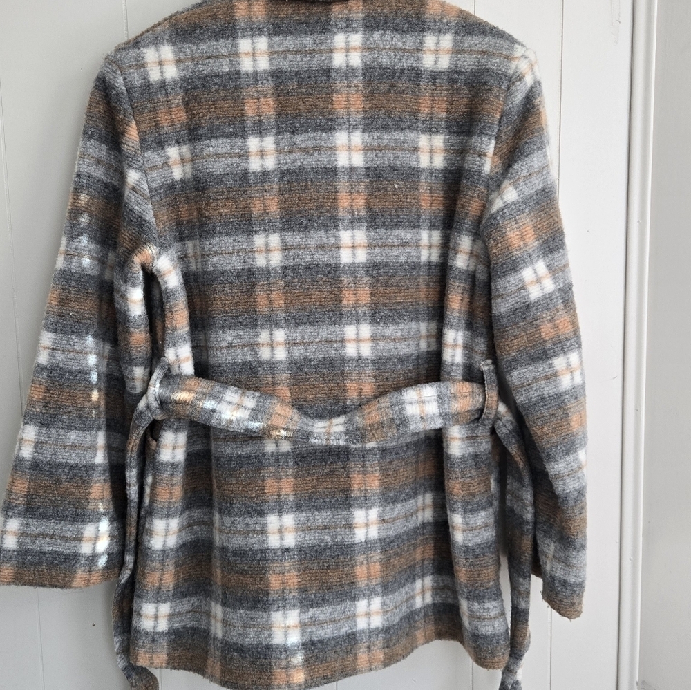 Urban Outfitters Checkered Teddy Jacket in Cream and Brown-Size M - Picture 10 of 11